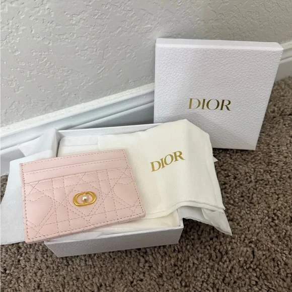 Christian Dior Dioramour Pale Pink Heart Cannage Card Holder Wallet